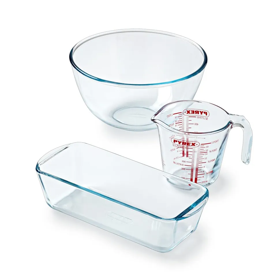 pyrex-3-teiliges-geb-ck-set-cake-party-28-cm-glas-kuchenform-0-5-l-messbecher-2- image 1