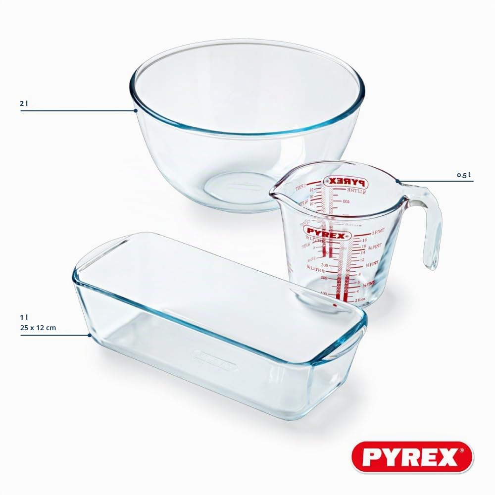 pyrex-3-teiliges-geb-ck-set-cake-party-28-cm-glas-kuchenform-0-5-l-messbecher-2- image 2
