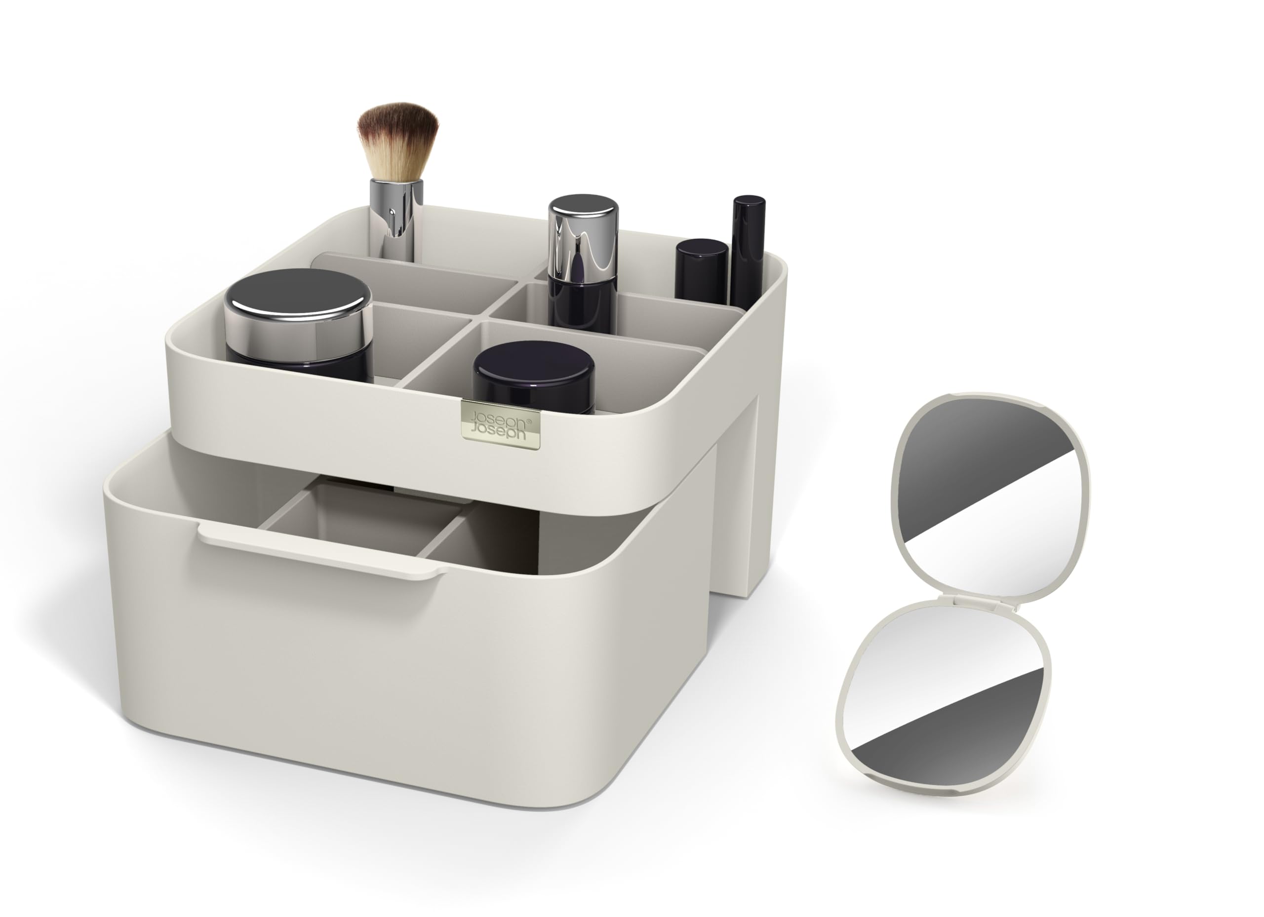 joseph-joseph-make-me-up-kompakter-spiegel-und-kosmetik-organizer-set-shell image 1