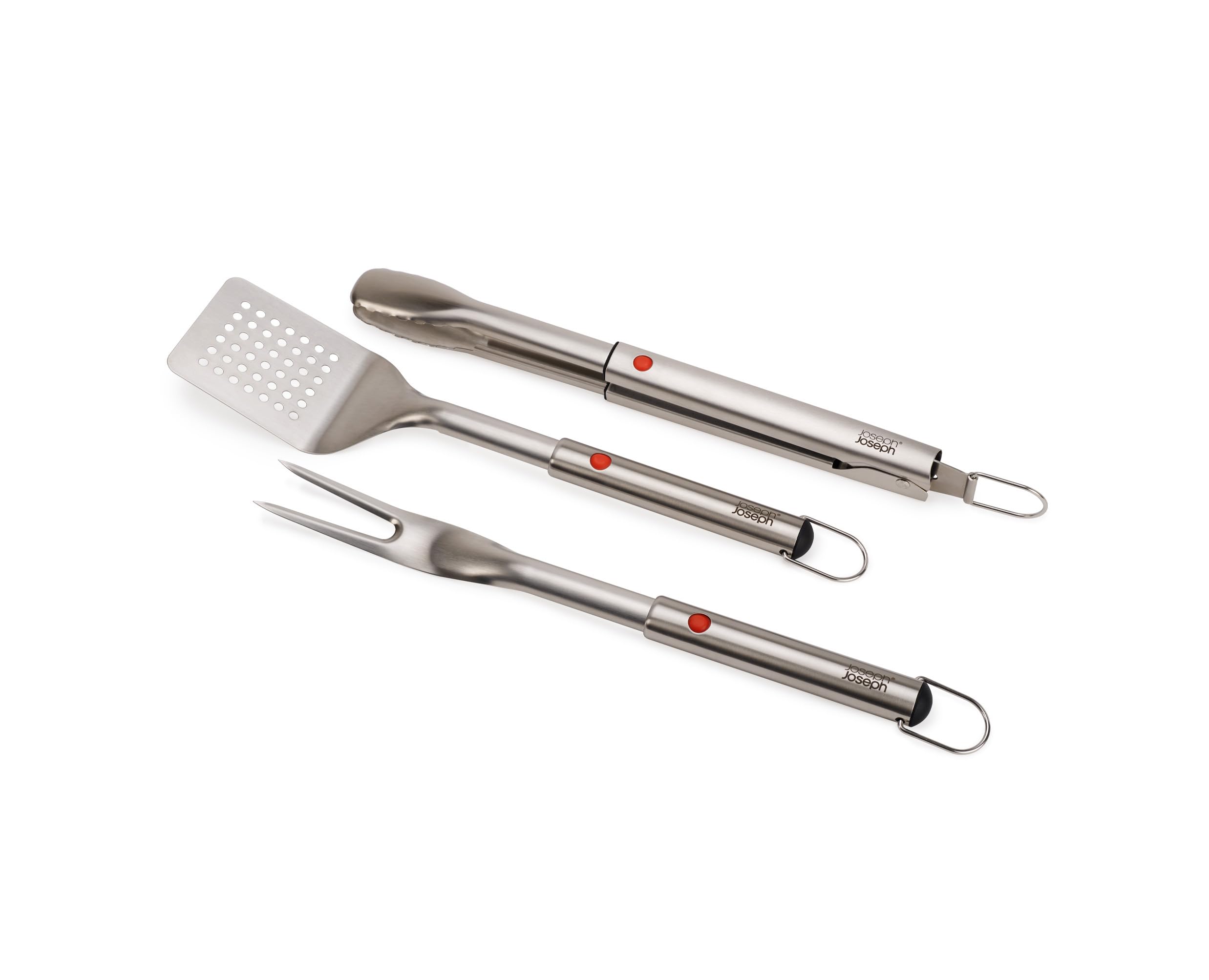 joseph-joseph-grillout-3-teiliges-bbq-utensilien-set-edelstahl-wender-zange-gabe image 1