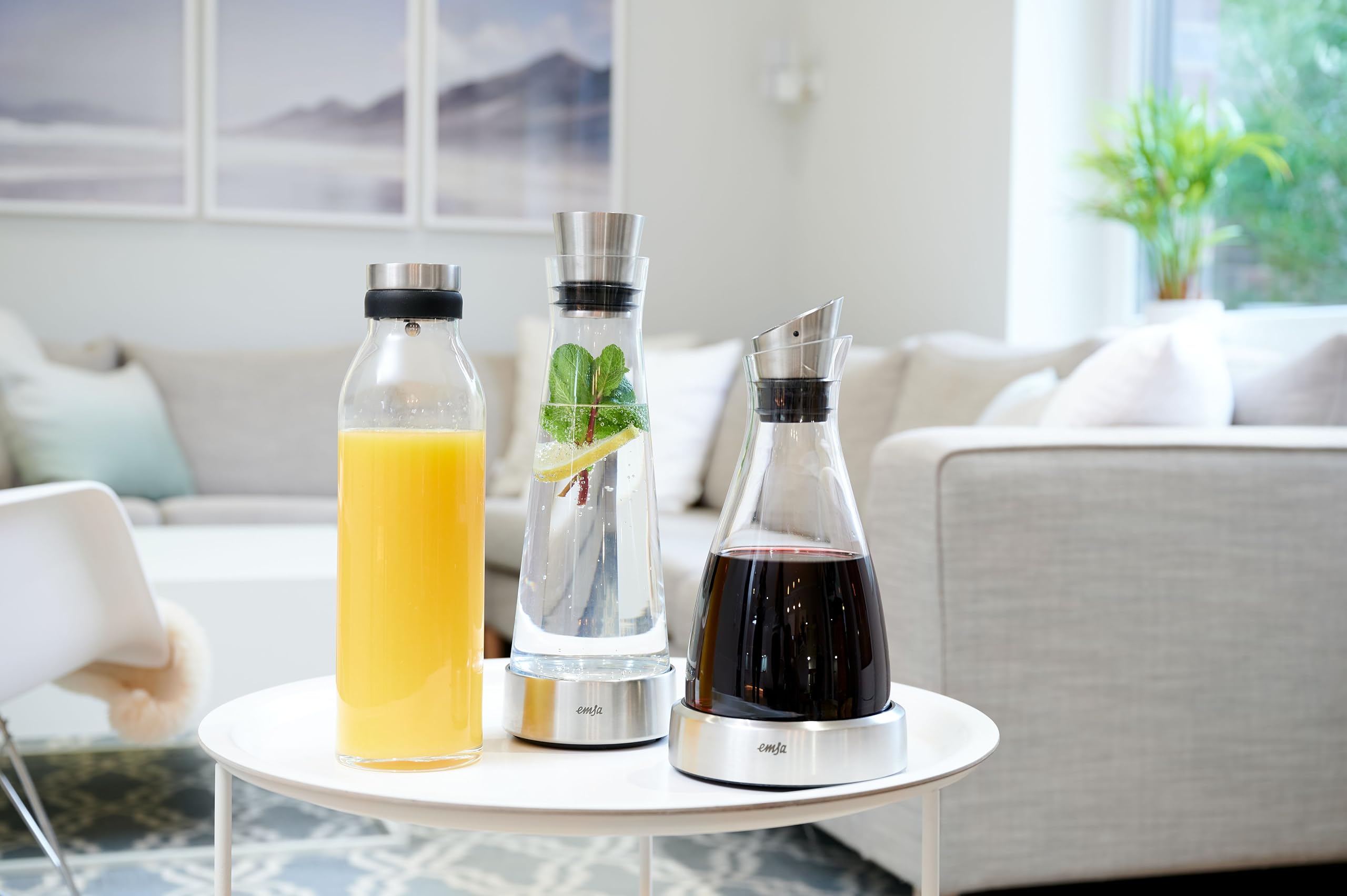 emsa-flow-slim-glaskaraffe-1-liter-mundgeblasenes-glas-mit-edelstahl-verschluss- image 5