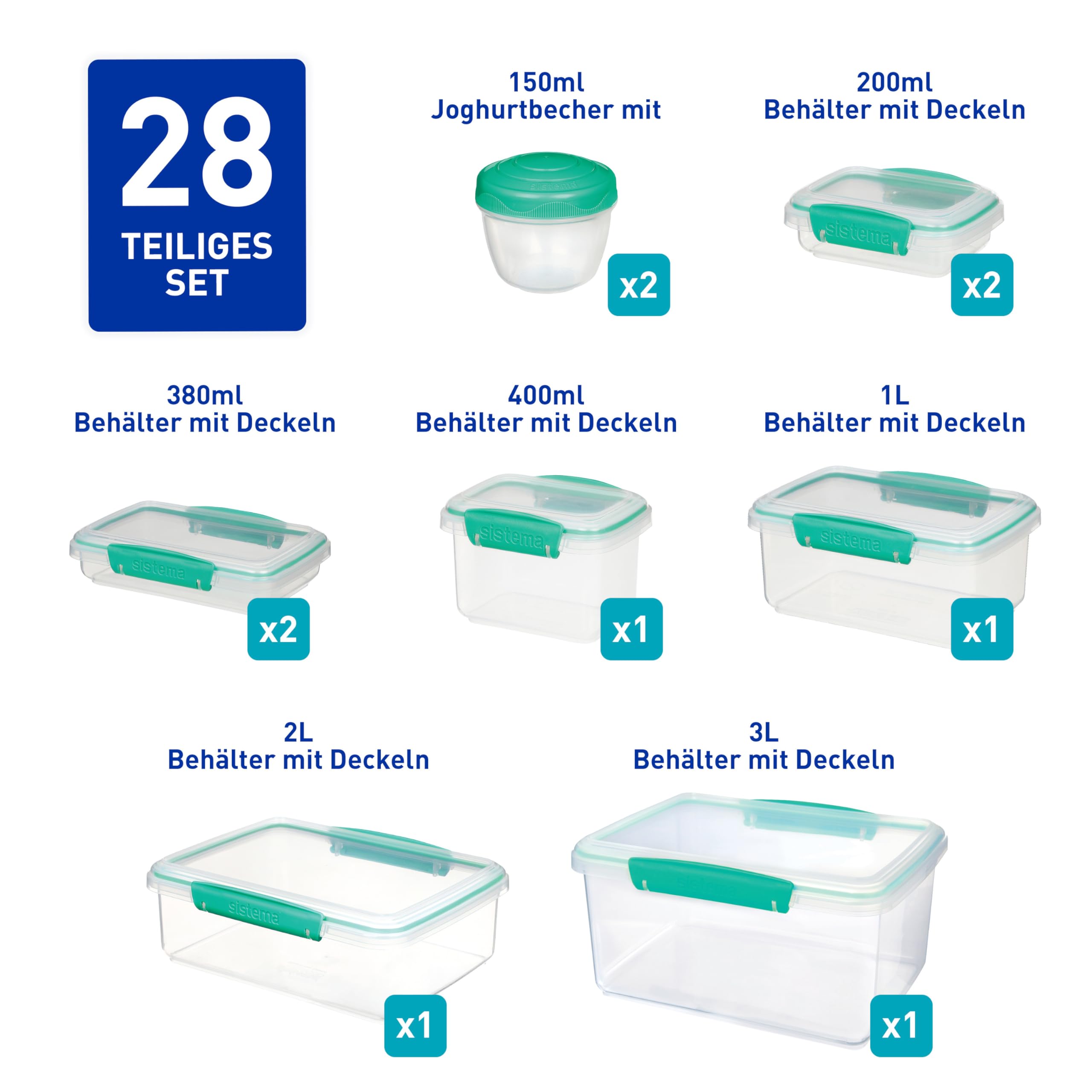 sistema-klip-it-vorratsdosen-set-28-teilig-14-luftdichte-stapelbare-frischhalted image 2
