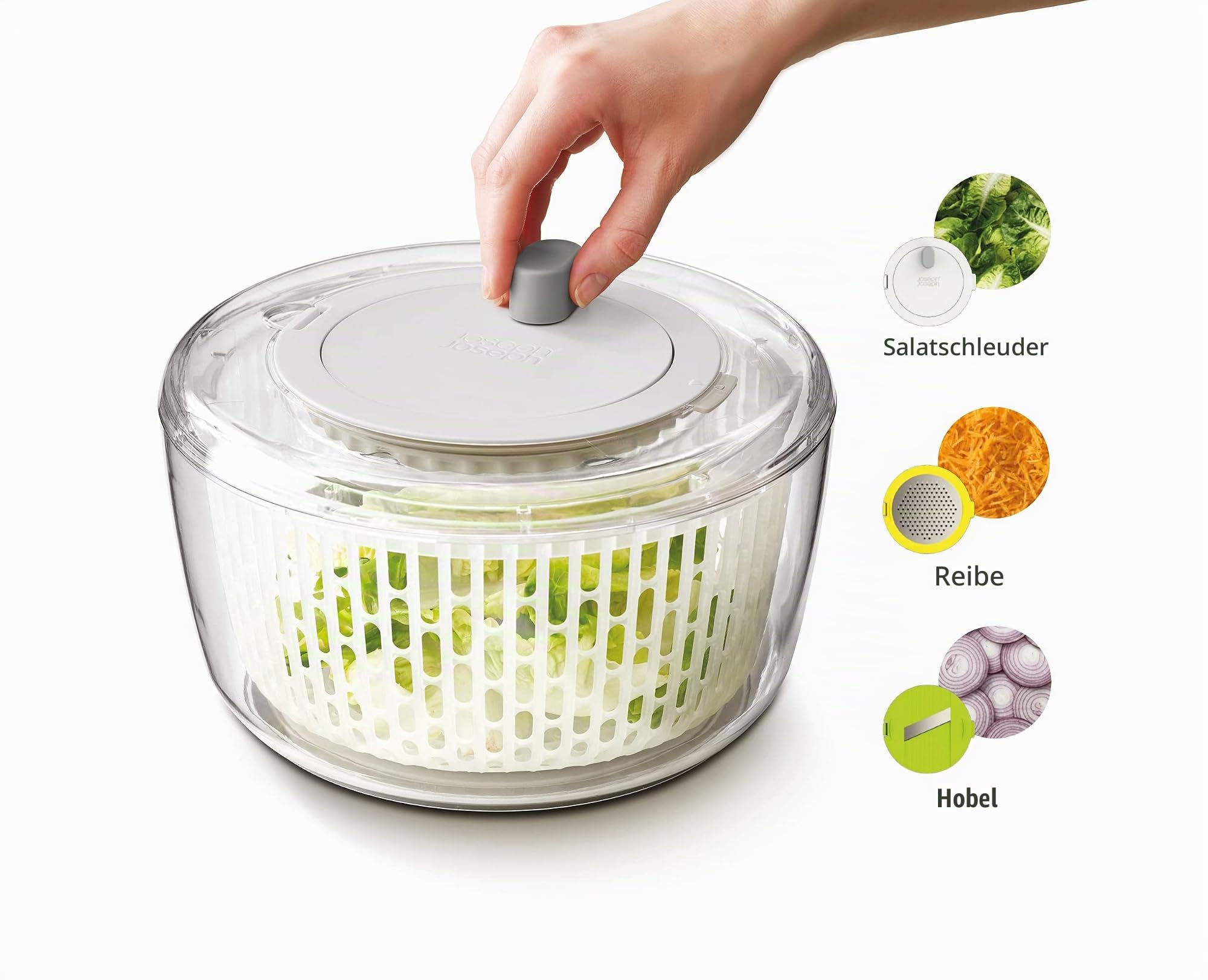 joseph-joseph-duo-3-teiliges-salat-zubereitungsset-salatschleuder-hobel-und-reib image 2