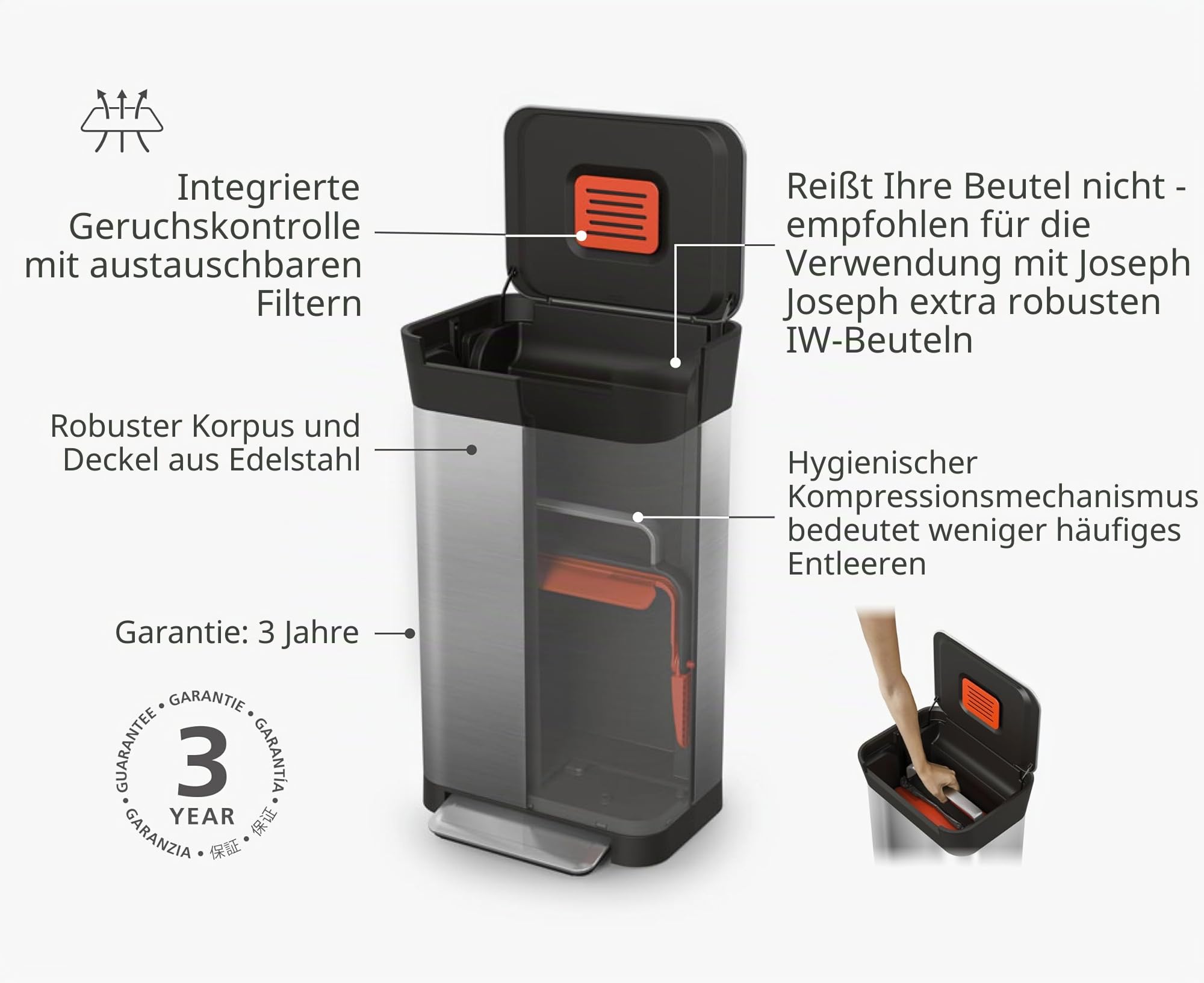joseph-joseph-intelligent-waste-titan-m-llkompressor-30-l-edelstahl-m-lleimer-mi image 4